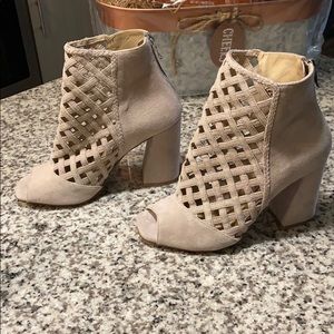 Chinese Laundry Cream Suede Cutout Booties